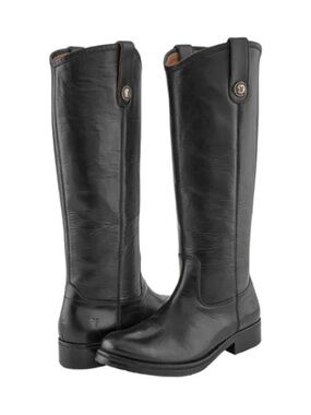 FRYE Classic Black Leather Knee-High Women's Boots MELISSA LUG BUTTON TALL